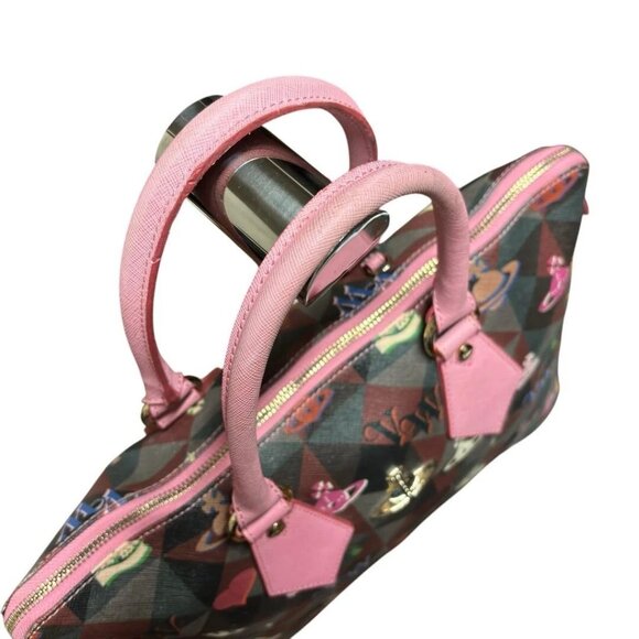 VIVIENNE WESTWOOD Hand Tote Bag PVC Brown pink Multicolor Orb from Japan - Picture 9 of 14